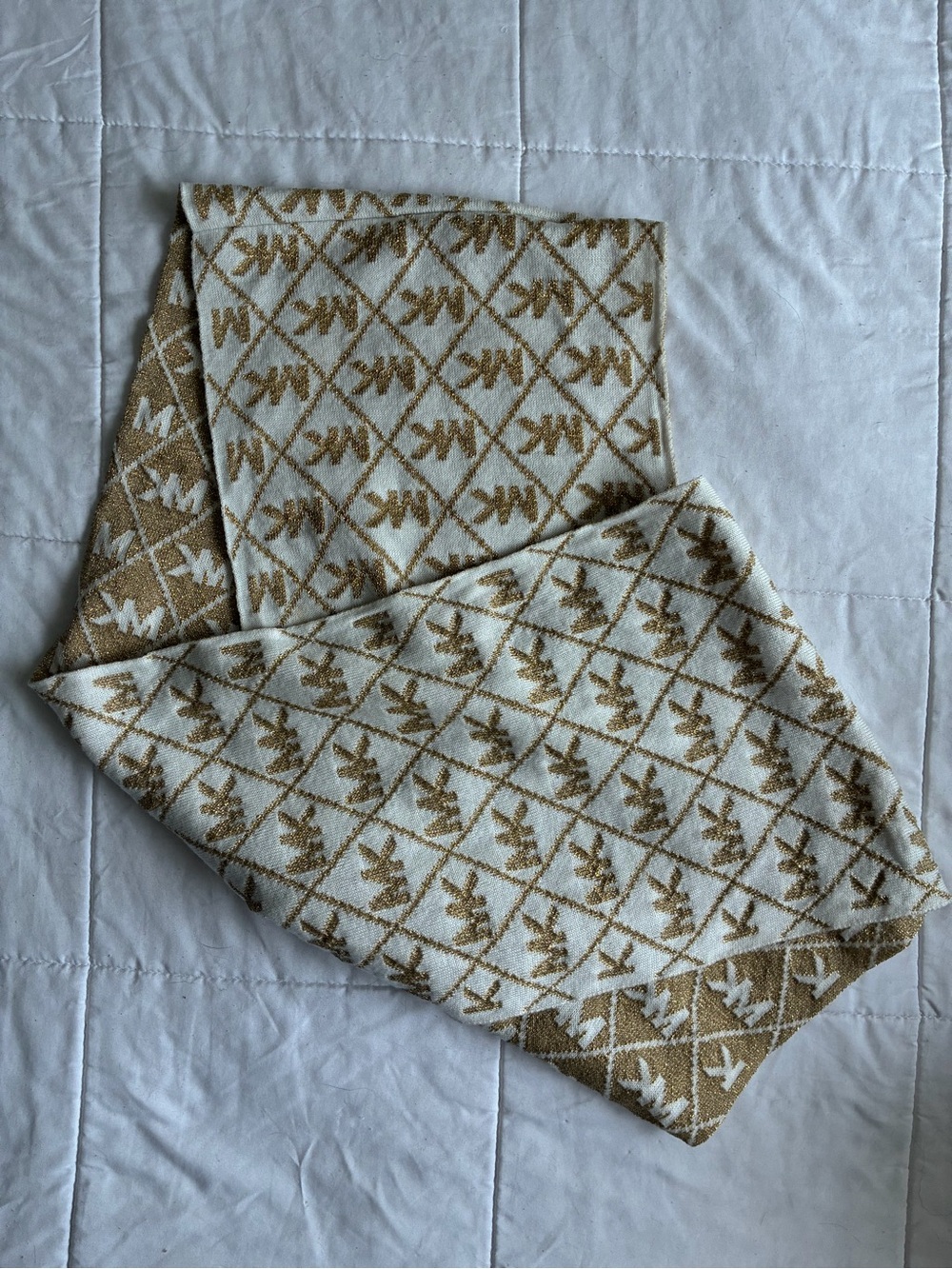 Michael Kors Cream and Gold Monogram Infinity Scarf